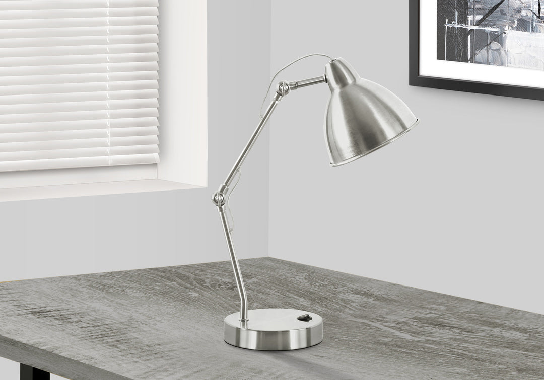 17" Nickel Metal Round USB Table Lamp With Nickel Dome Shade