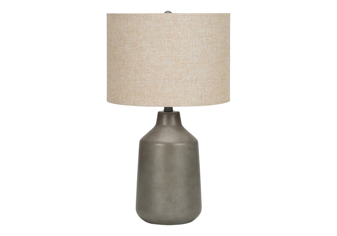 24" Gray Concrete Urn Table Lamp With Beige Drum Shade