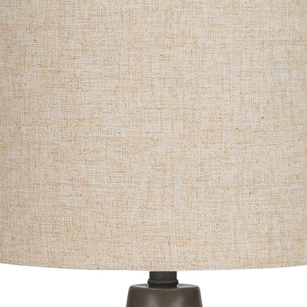 24" Gray Concrete Urn Table Lamp With Beige Drum Shade