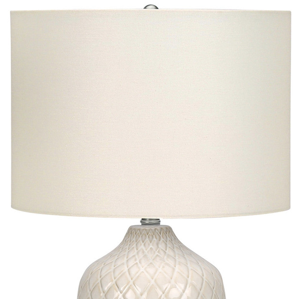 25" Cream Ceramic Urn Table Lamp With Cream Drum Shade