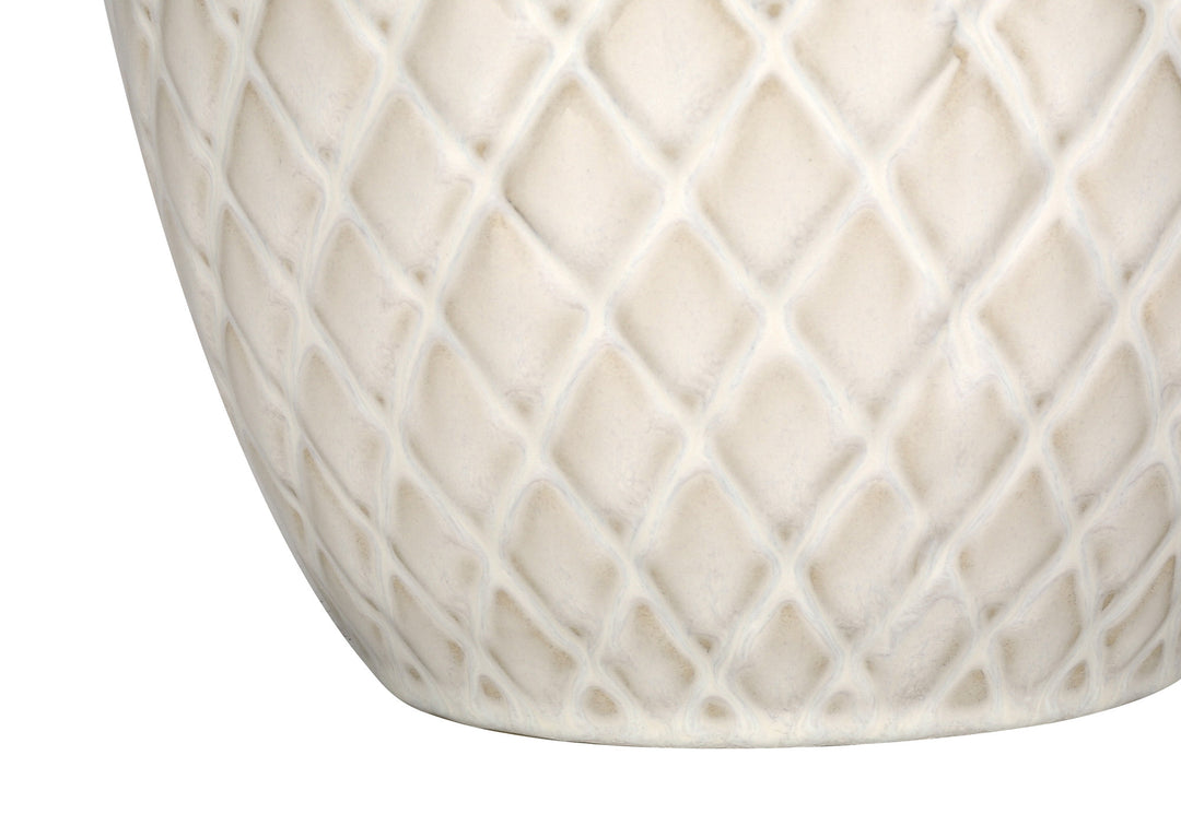 25" Cream Ceramic Urn Table Lamp With Cream Drum Shade