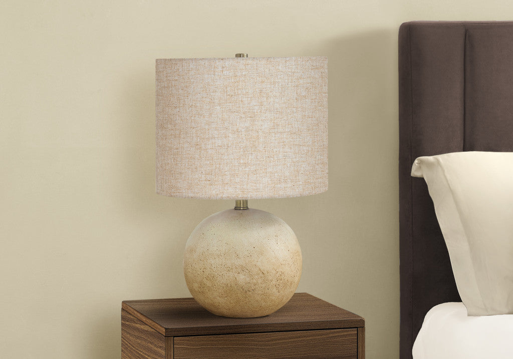 20" Beige Concrete Round Table Lamp With Beige Drum Shade