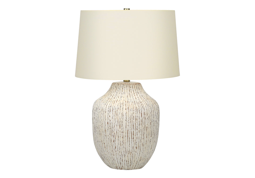 26" Cream Ceramic Round Table Lamp With Cream Empire Shade