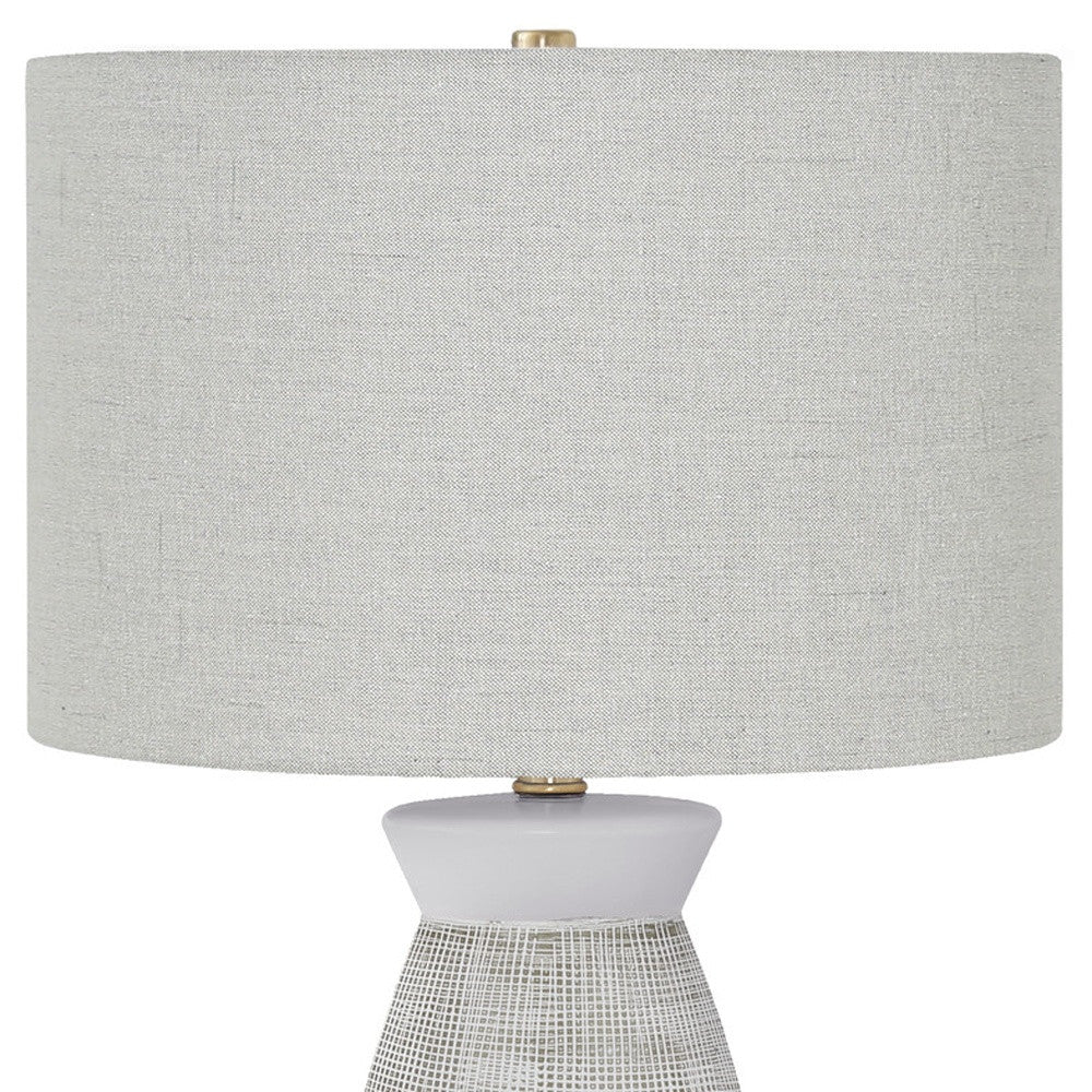 27" Gray and White Ceramic Round Table Lamp With Gray Drum Shade