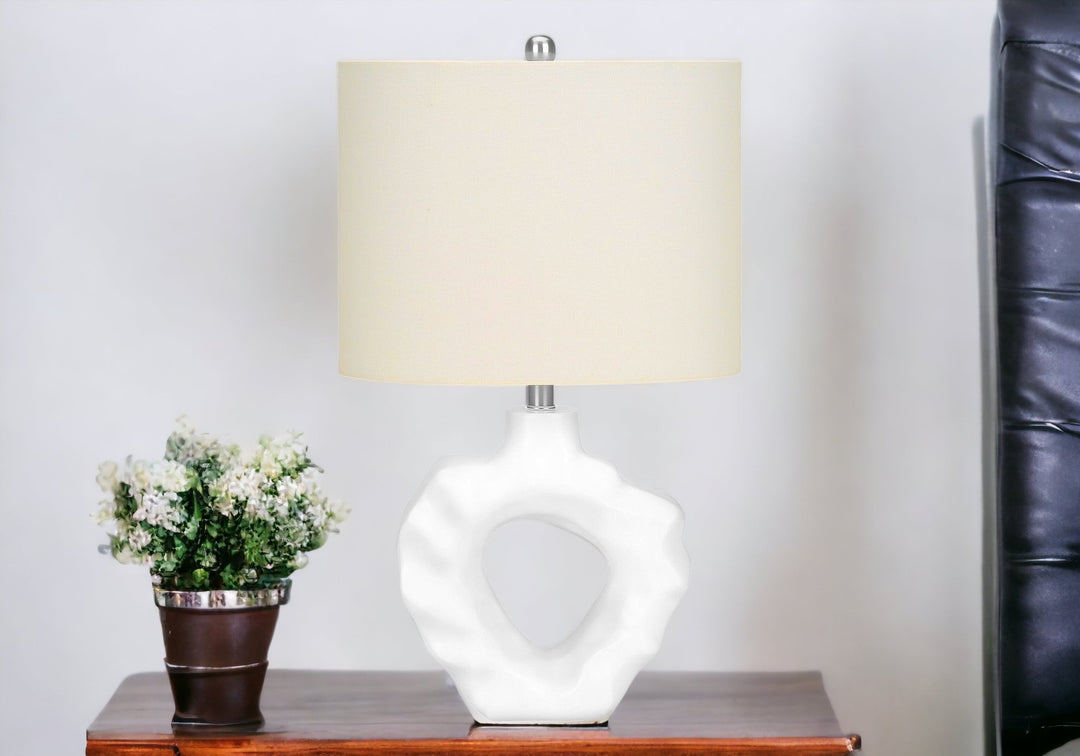 25" Cream Novelty Table Lamp With Cream Drum Shade