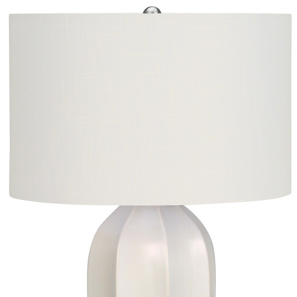 27" Cream Ceramic Geometric Table Lamp With Cream Drum Shade