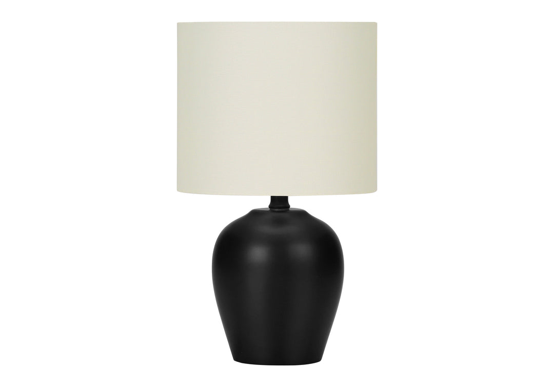 17" Black Ceramic Round Table Lamp With Ivory Drum Shade