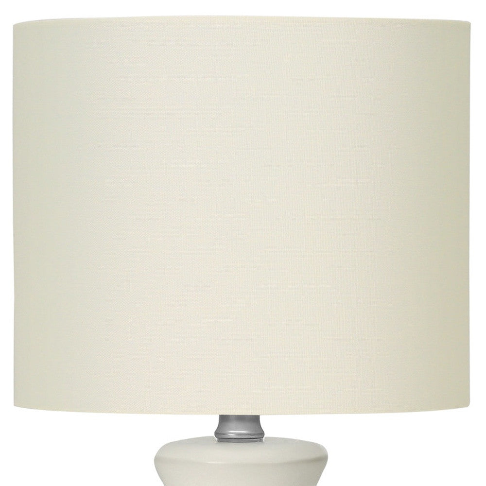 17" Cream Ceramic Geometric Table Lamp With Cream Drum Shade