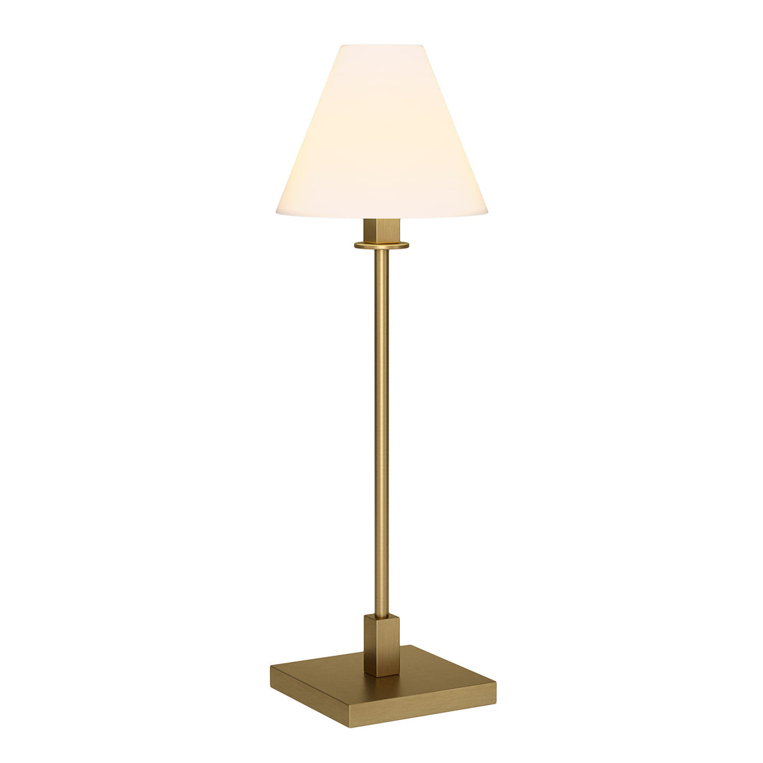 28" Brass Metal Candlestick Table Lamp With White Cone Shade