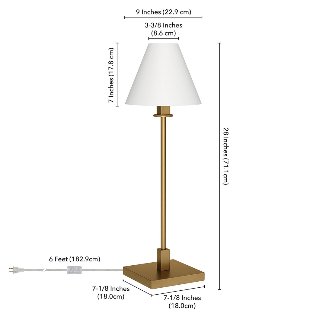 28" Brass Metal Candlestick Table Lamp With White Cone Shade