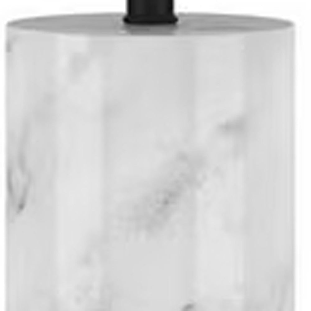 30" White and Gray Marble Table Lamp With White Drum Shade