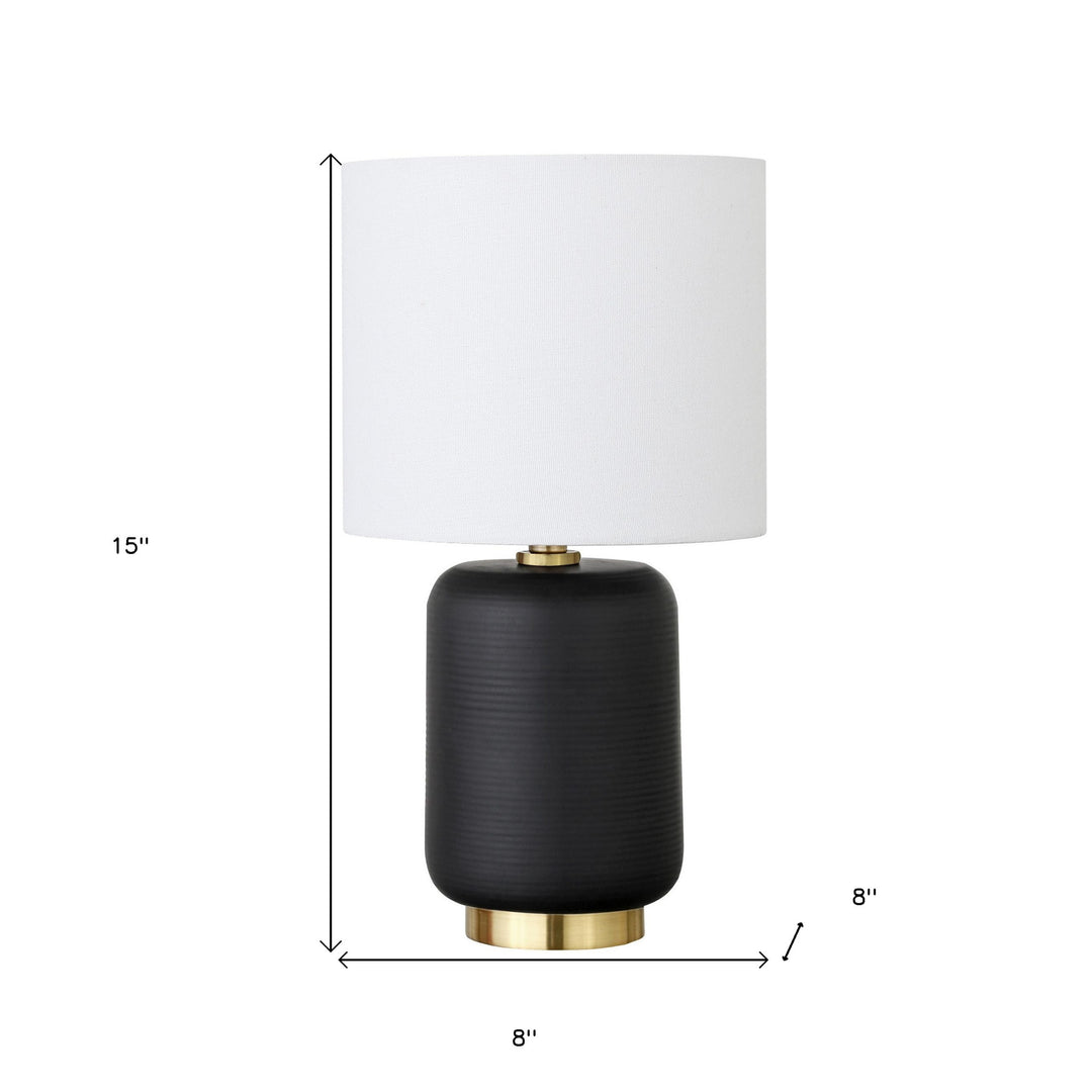 15" Black and Gold Ceramic Cylinder Table Lamp With White Drum Shade