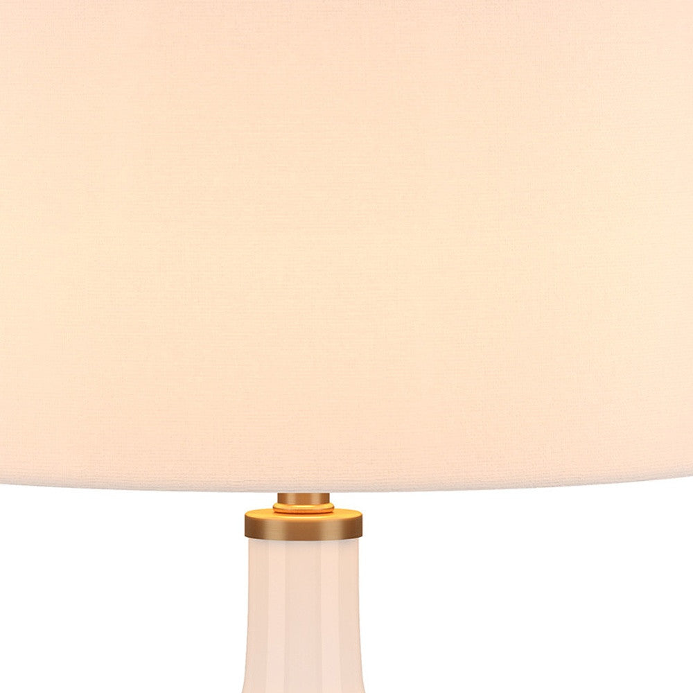 25" White Glass Urn Table Lamp With White Drum Shade