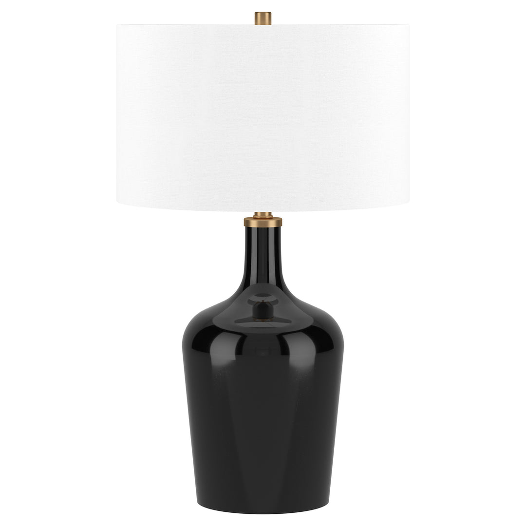 25" Black Glass Urn Table Lamp With White Drum Shade