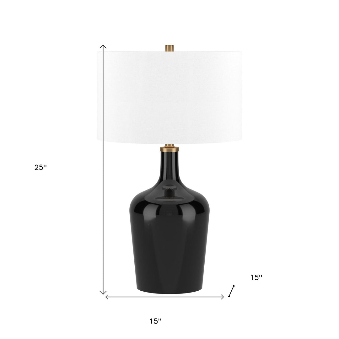 25" Black Glass Urn Table Lamp With White Drum Shade