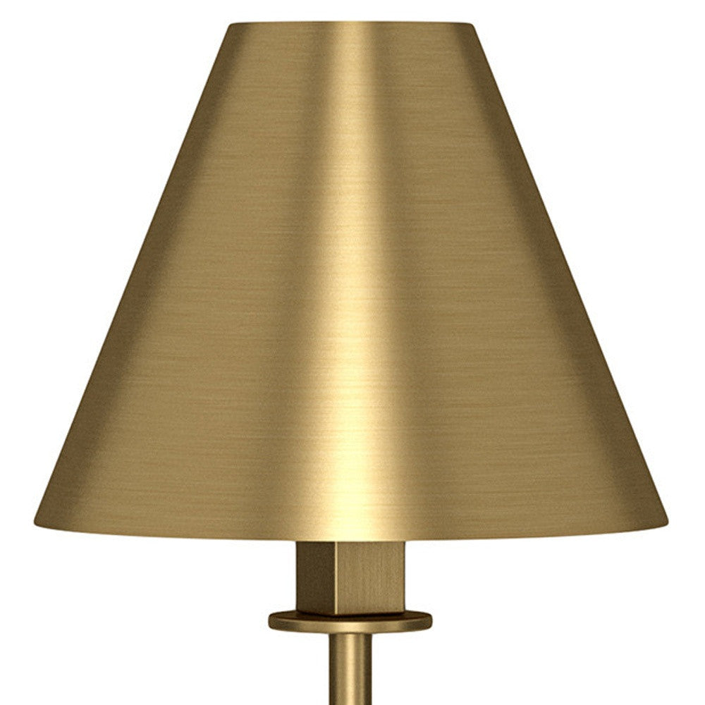 28" Brass Metal Buffet Lamp With Brass Cone Shade