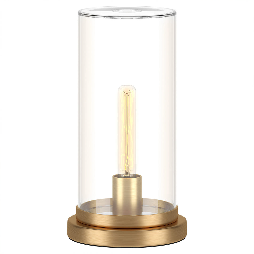 13" Brass Metal Table Lamp With Clear Cylinder Shade