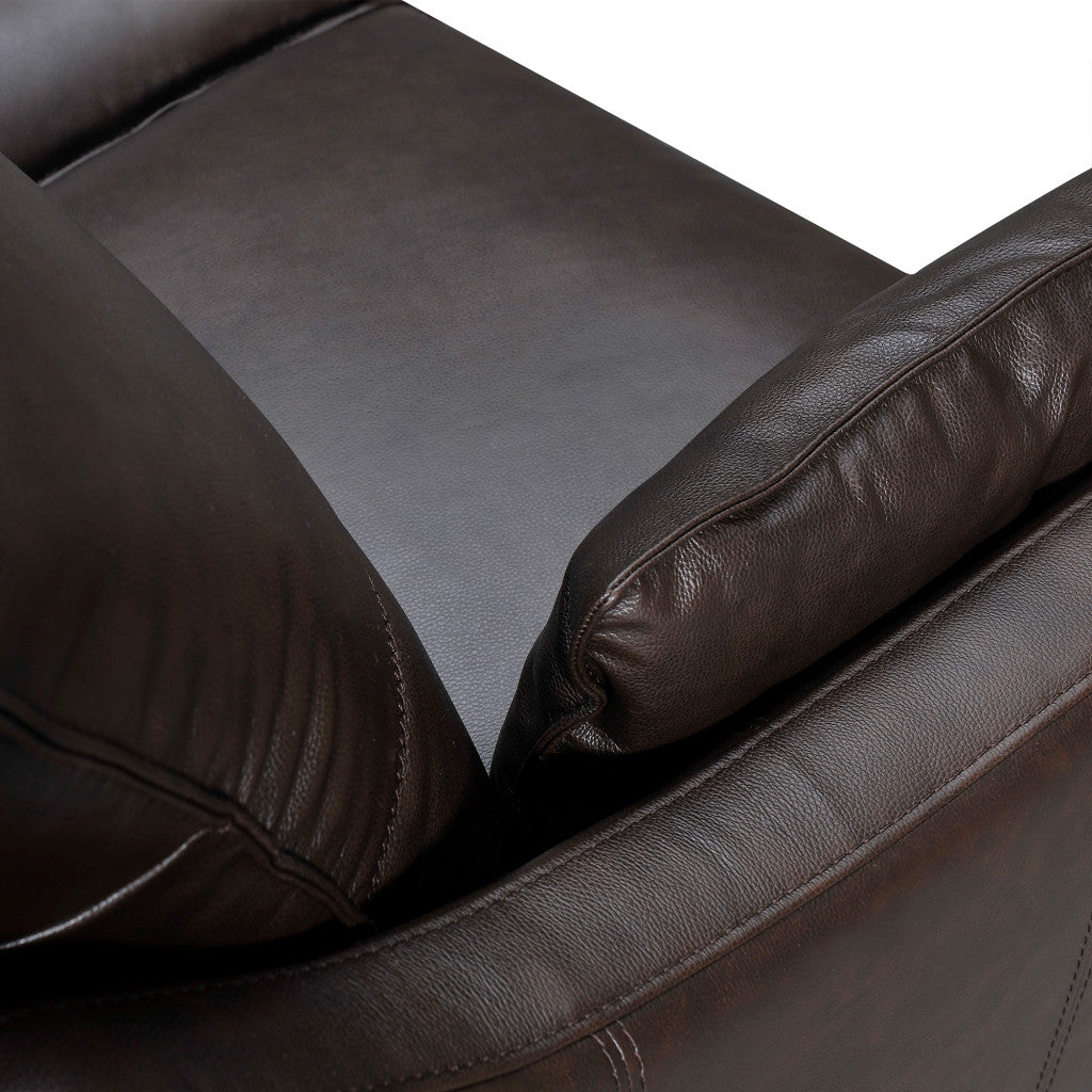 87" Dark Brown Leather Sofa And Toss Pillows With Brown Legs