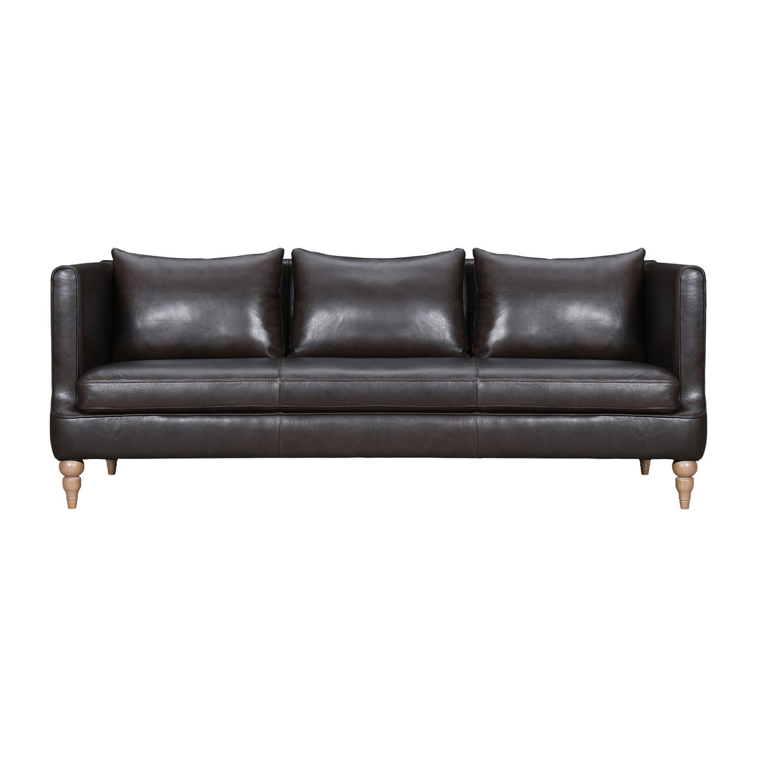 85" Dark Brown Leather Sofa With Brown Legs