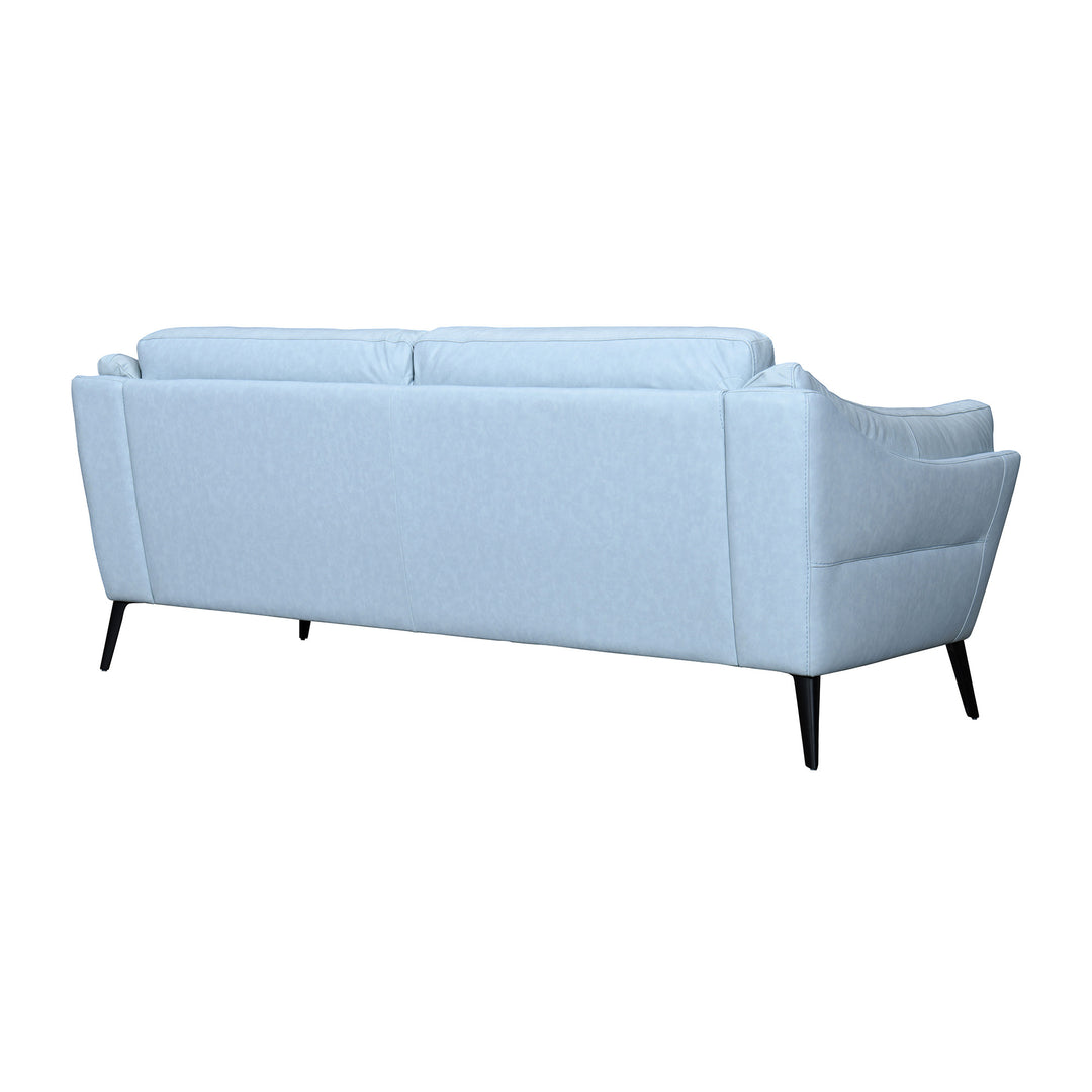 87" Sky Blue Leather Sofa With Black Legs