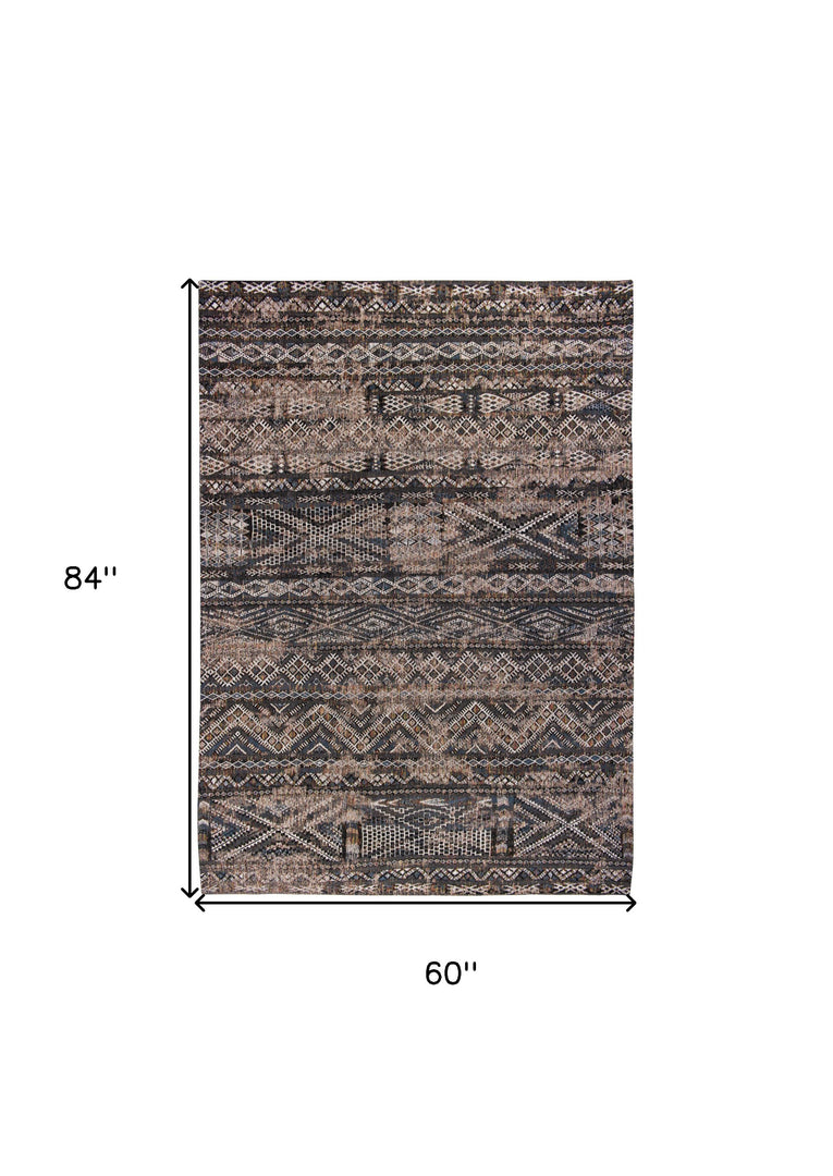 6' X 8' Gray and Beige Oriental Non Skid Area Rug