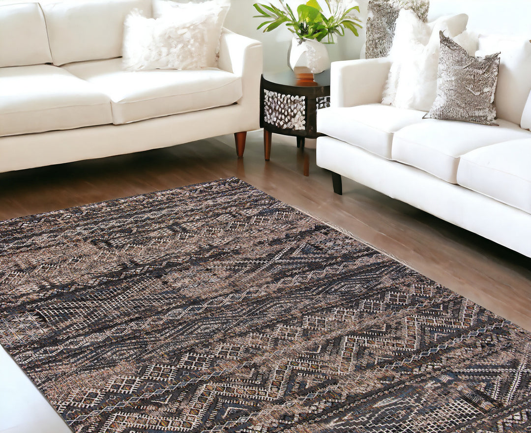 6' X 8' Gray and Beige Oriental Non Skid Area Rug