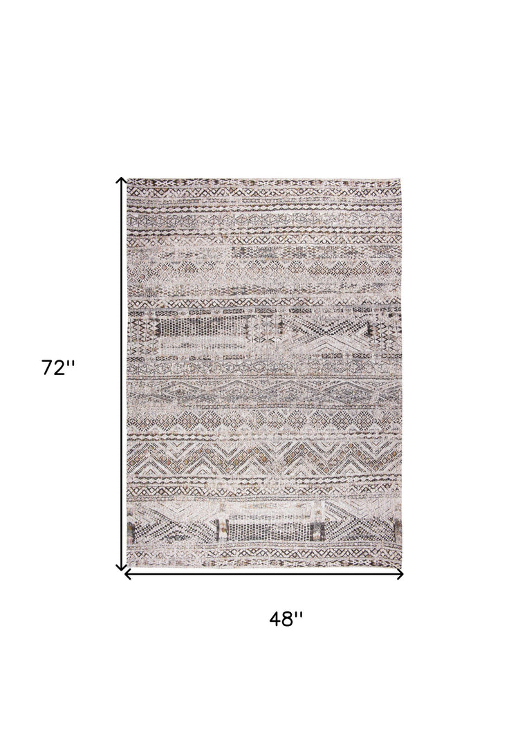 5' X 7' Gray and White Oriental Non Skid Area Rug