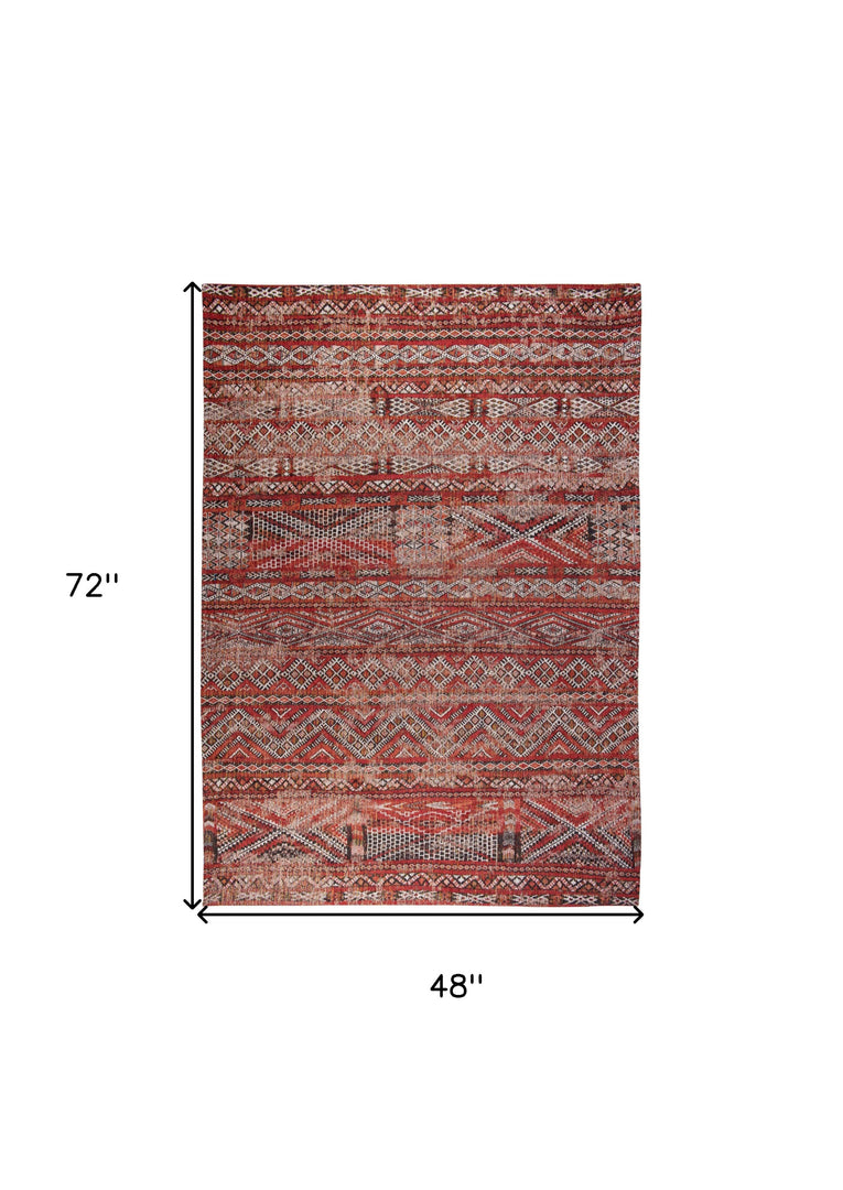 5' X 7' Red and Gray Oriental Non Skid Area Rug