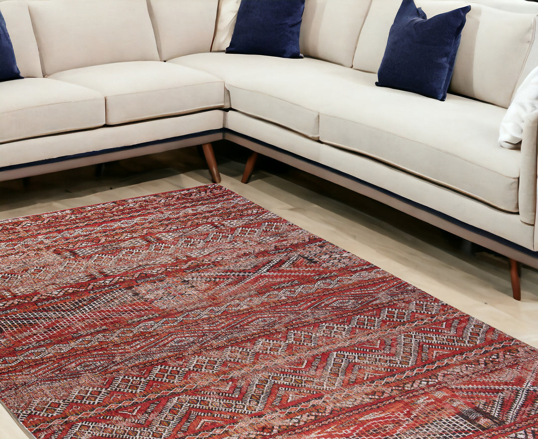 6' X 8' Red and Gray Oriental Non Skid Area Rug