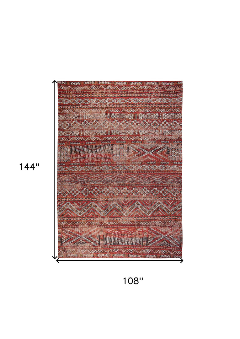 9' X 13' Red and Gray Oriental Non Skid Area Rug