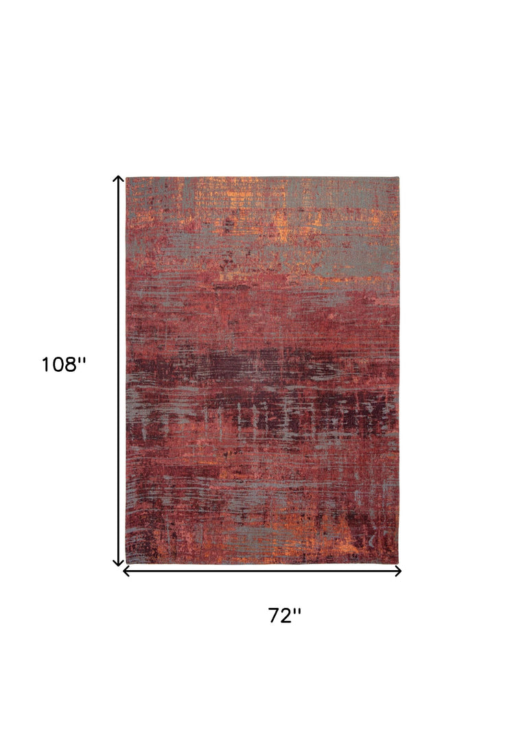 7' X 9' Red and Gray Abstract Non Skid Area Rug