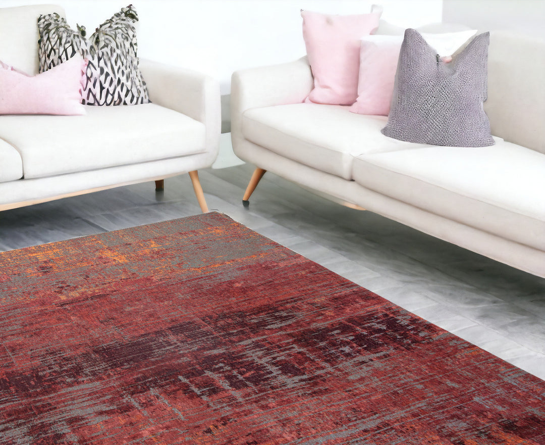 7' X 9' Red and Gray Abstract Non Skid Area Rug