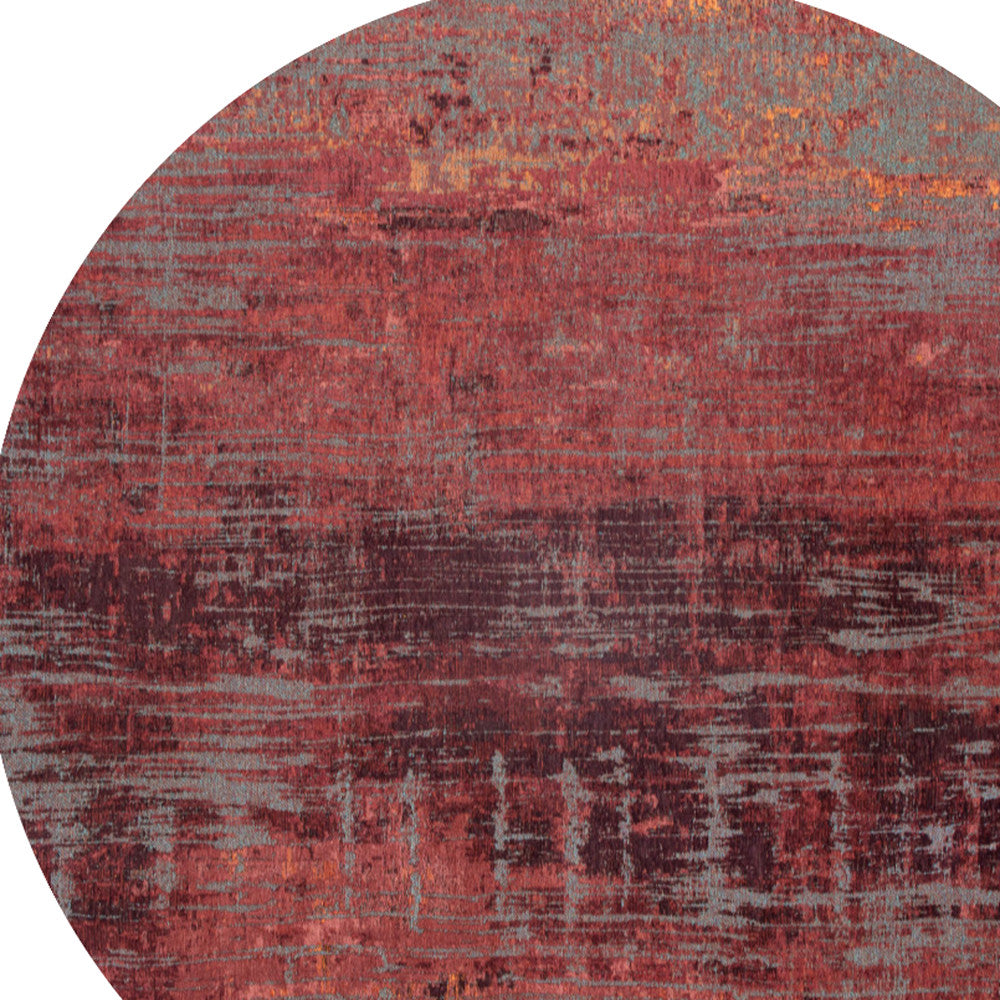 5' Red and Gray Round Abstract Non Skid Area Rug