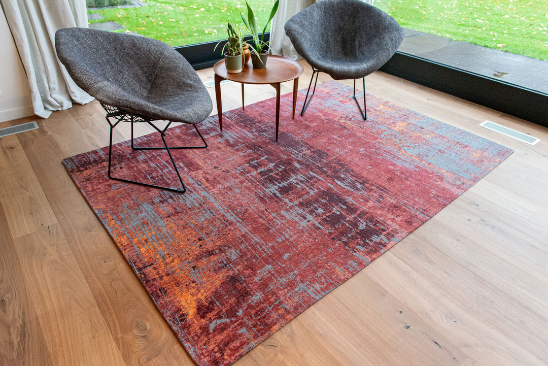 5' Red and Gray Round Abstract Non Skid Area Rug