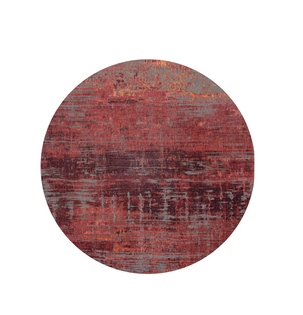 5' Red and Gray Round Abstract Non Skid Area Rug