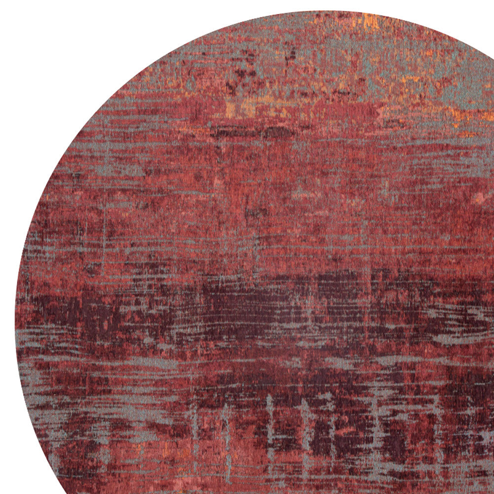 8' Red and Gray Round Abstract Non Skid Area Rug