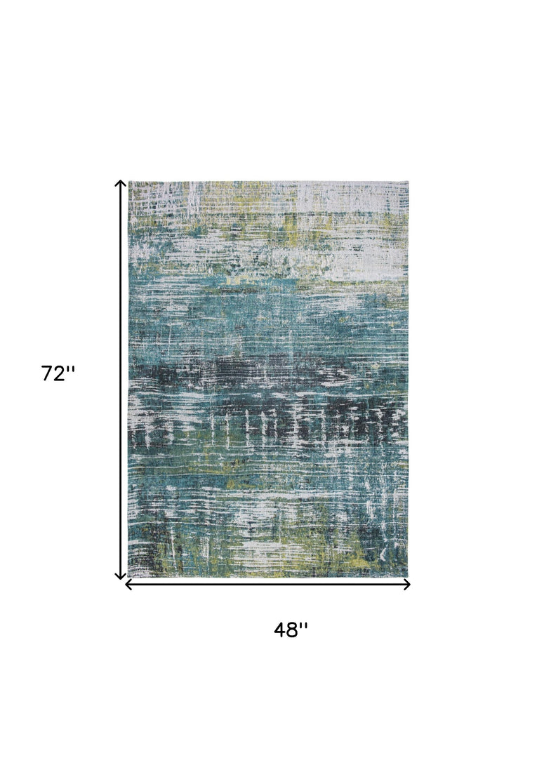 5' X 7' Blue and Green Abstract Non Skid Area Rug