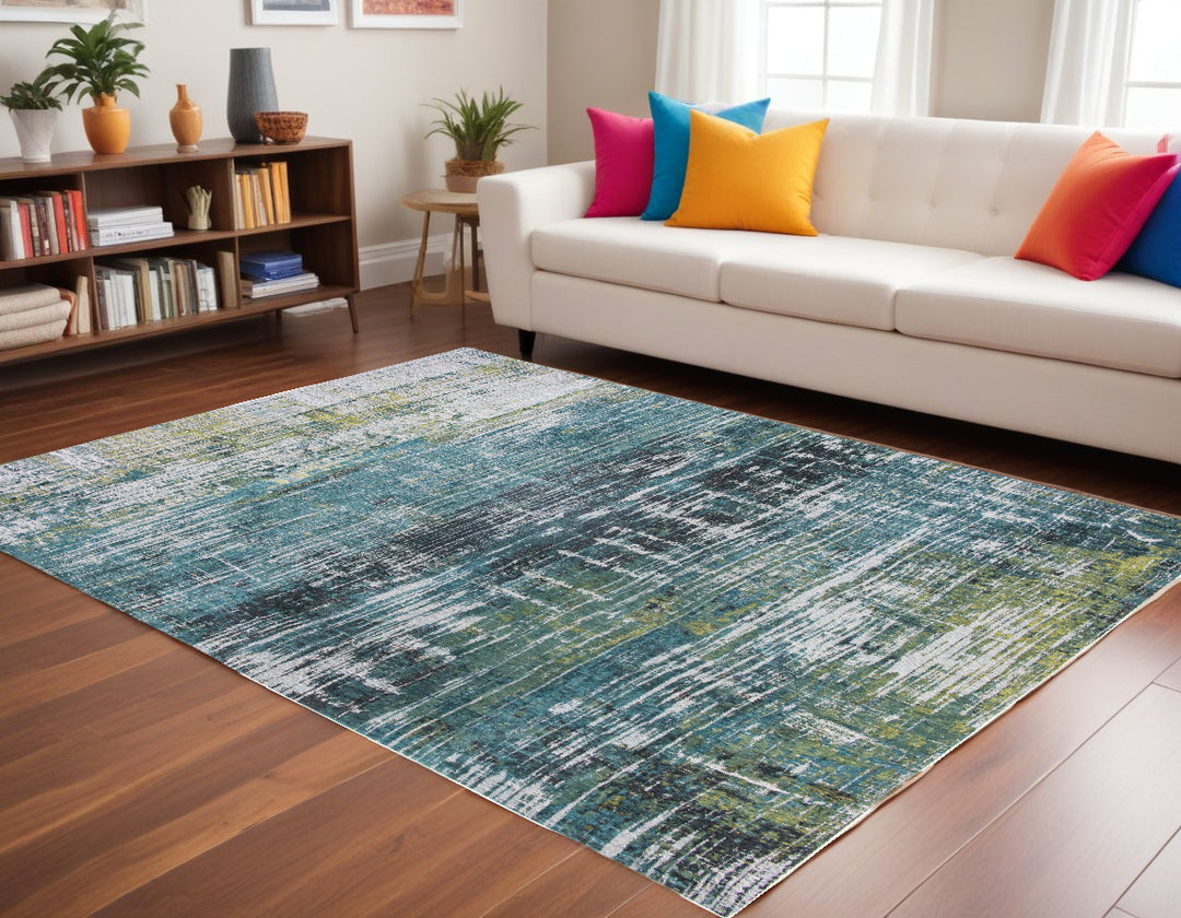 6' X 8' Blue and Green Abstract Non Skid Area Rug