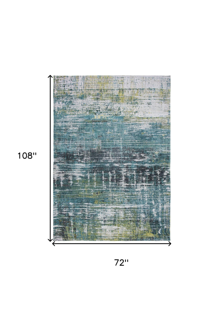 7' X 9' Blue and Green Abstract Non Skid Area Rug