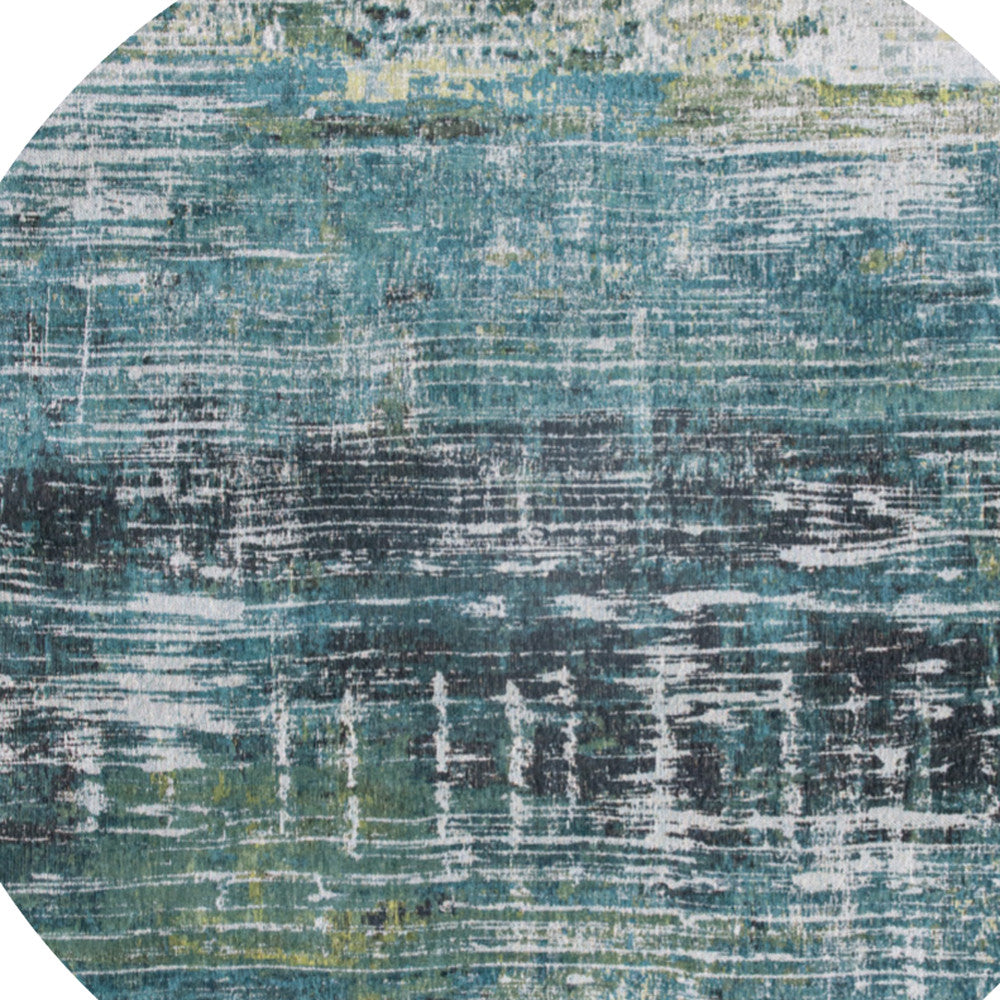 5' Blue and Green Round Abstract Non Skid Area Rug