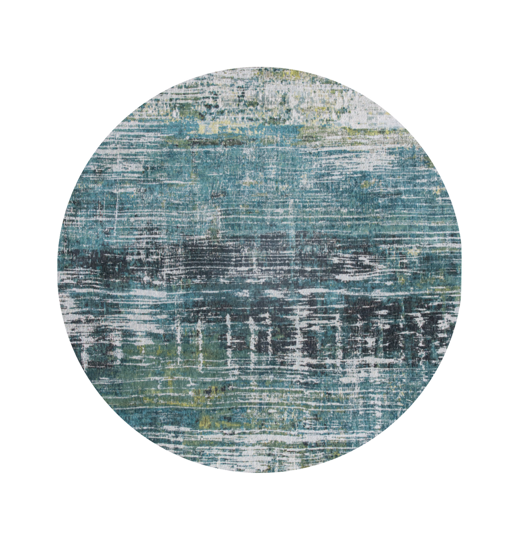 5' Blue and Green Round Abstract Non Skid Area Rug