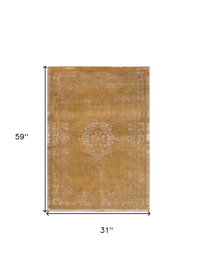 3' X 5' Orange and White Medallion Non Skid Area Rug