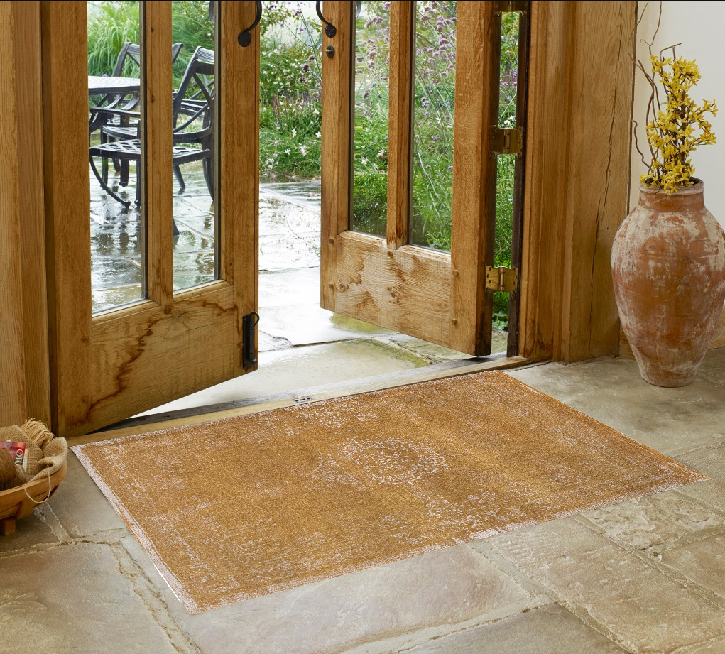 3' X 5' Orange and White Medallion Non Skid Area Rug