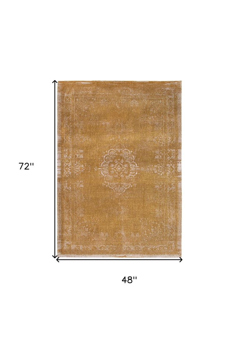 5' X 7' Orange and White Medallion Non Skid Area Rug