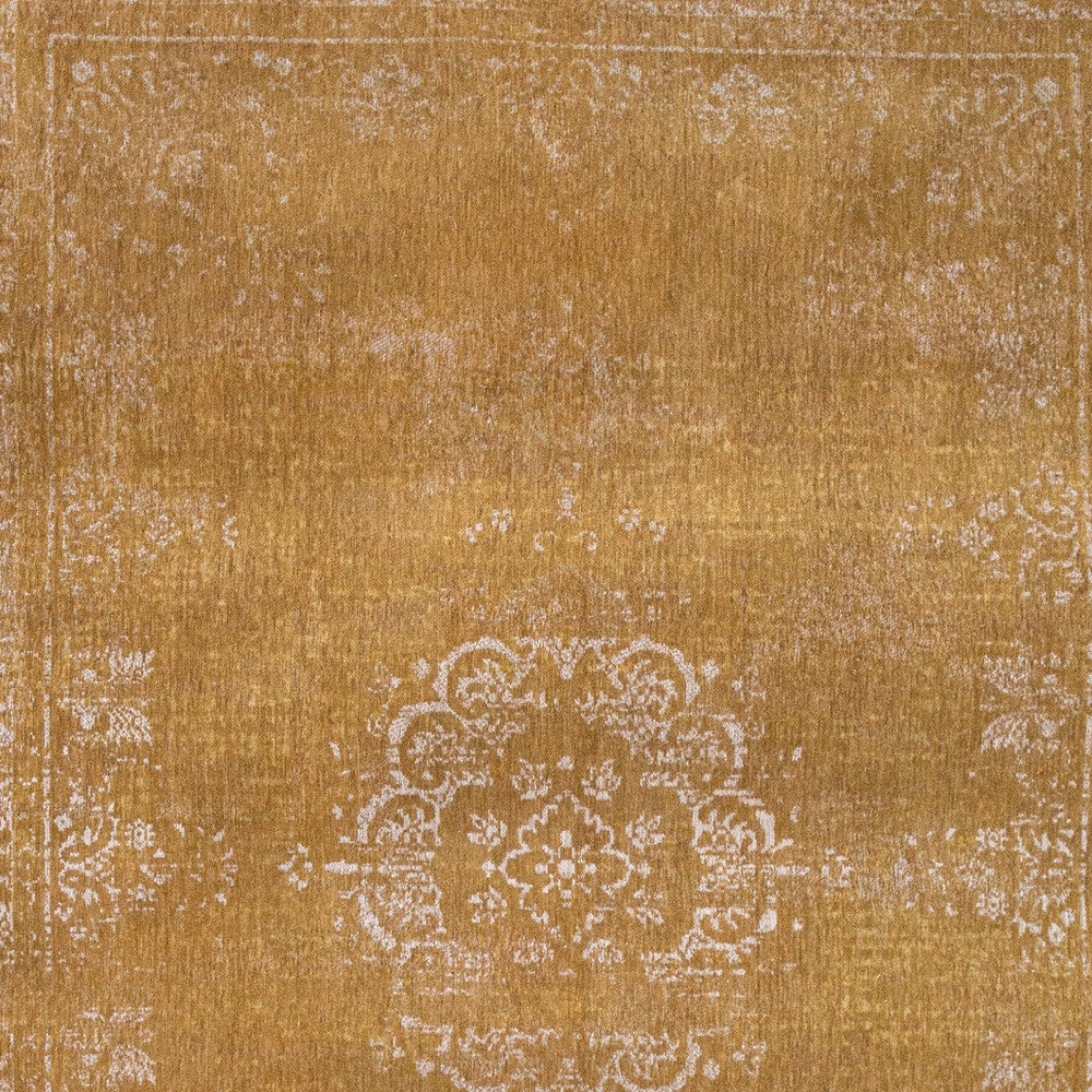 5' X 7' Orange and White Medallion Non Skid Area Rug