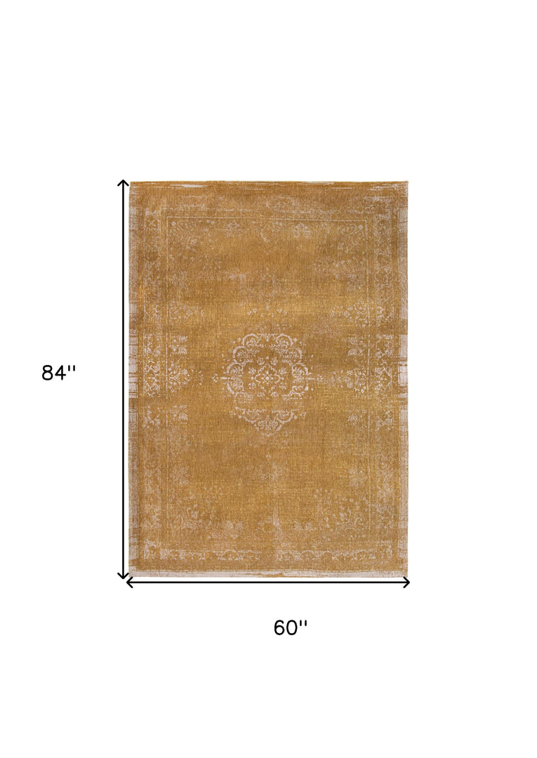 6' X 8' Orange and White Medallion Non Skid Area Rug