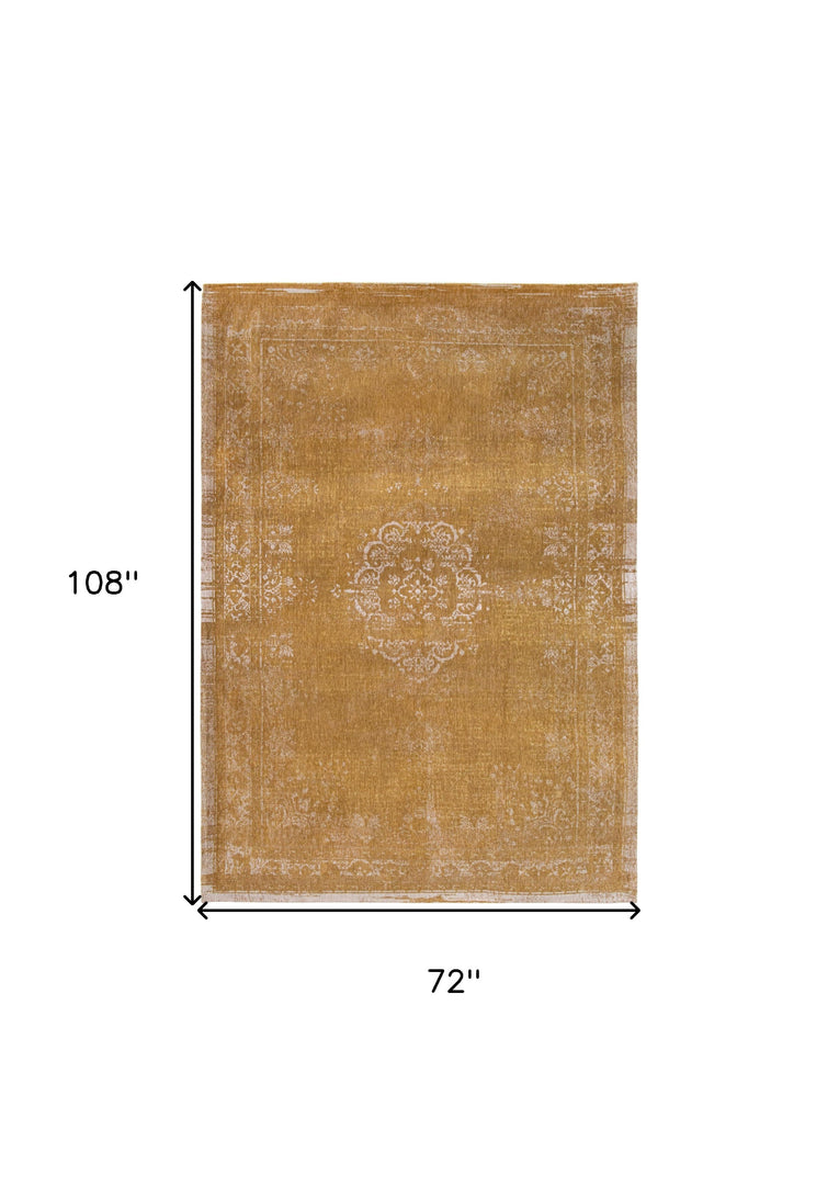 7' X 9' Orange and White Medallion Non Skid Area Rug