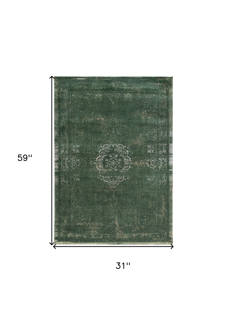 3' X 5' Gray and Green Medallion Non Skid Area Rug