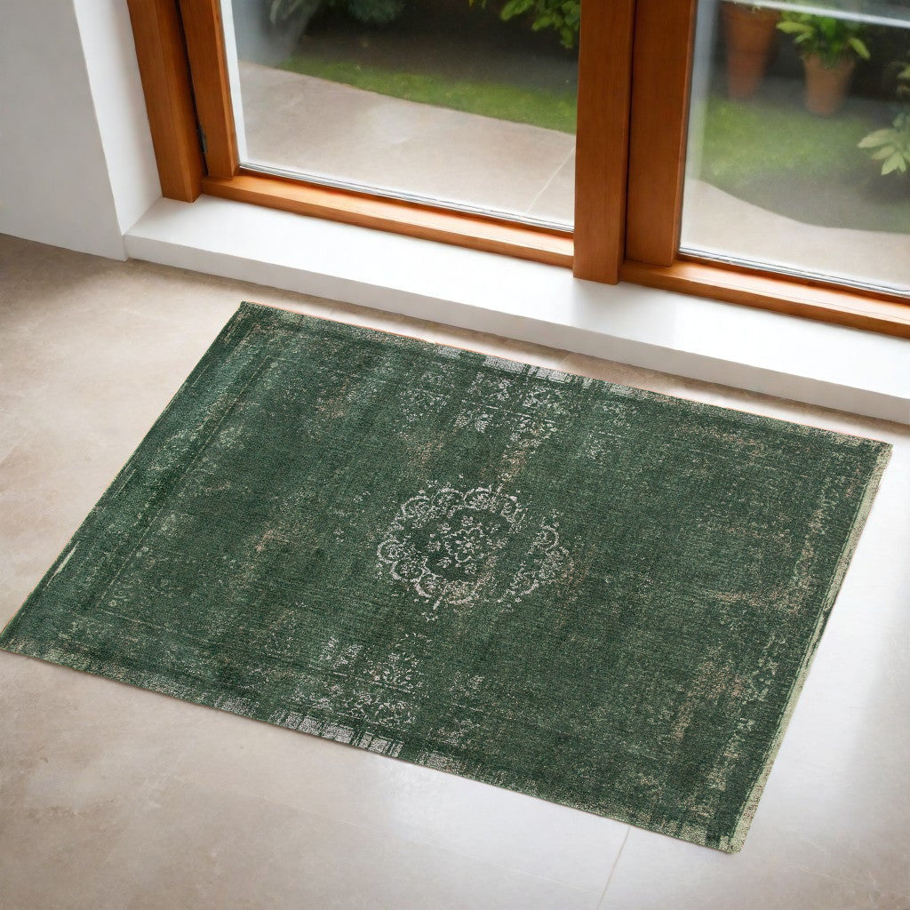 3' X 5' Gray and Green Medallion Non Skid Area Rug