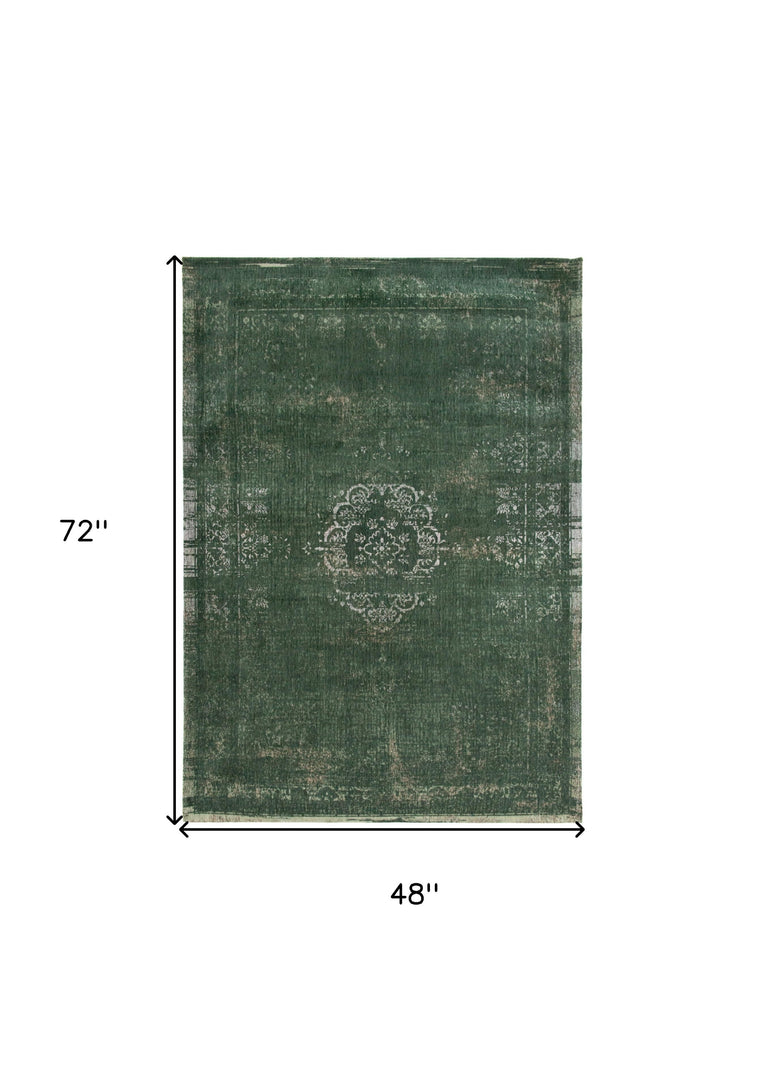 5' X 7' Gray and Green Medallion Non Skid Area Rug